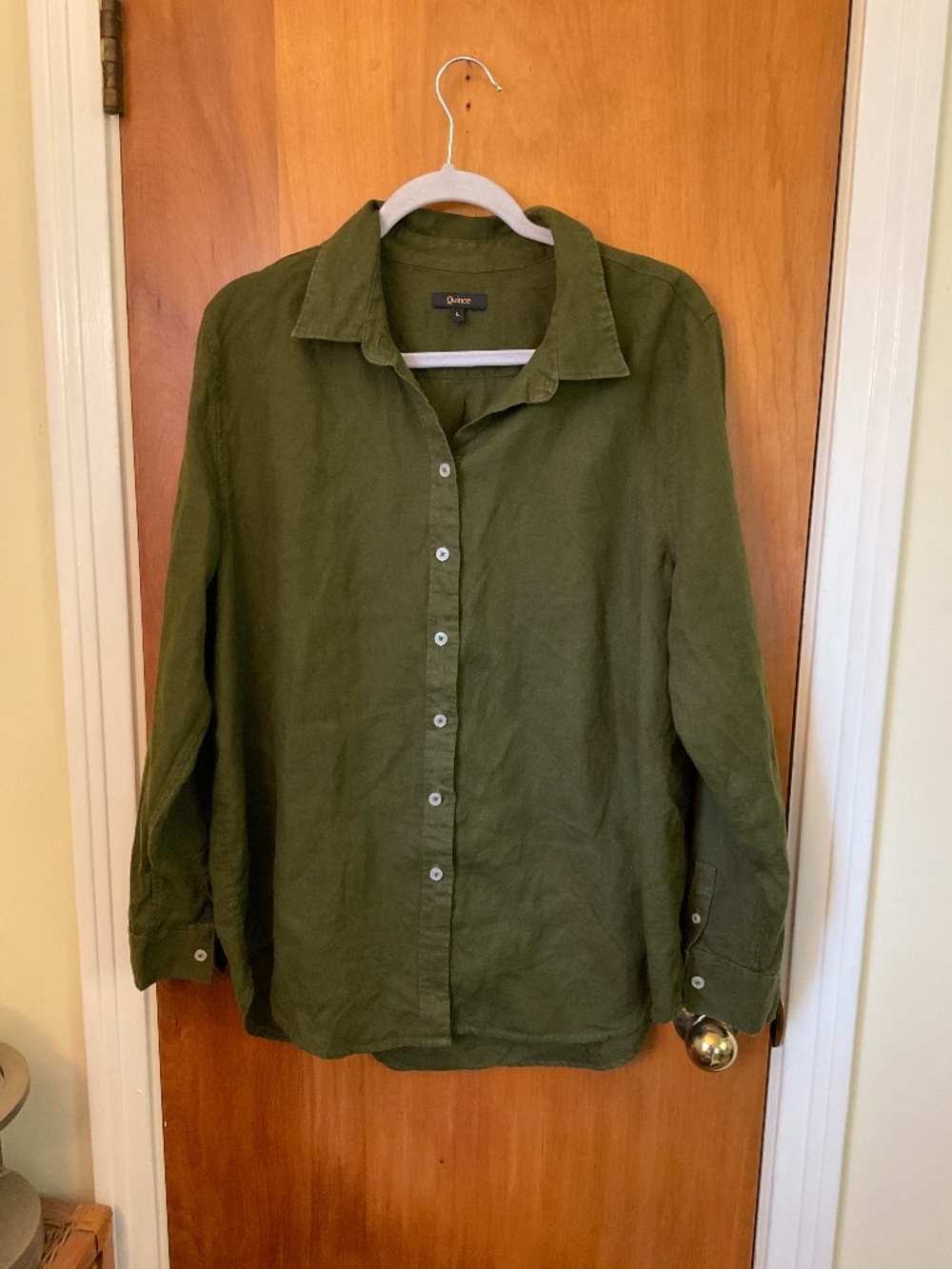Quince Blouse Dark Forest Green Sz L No Material Tag